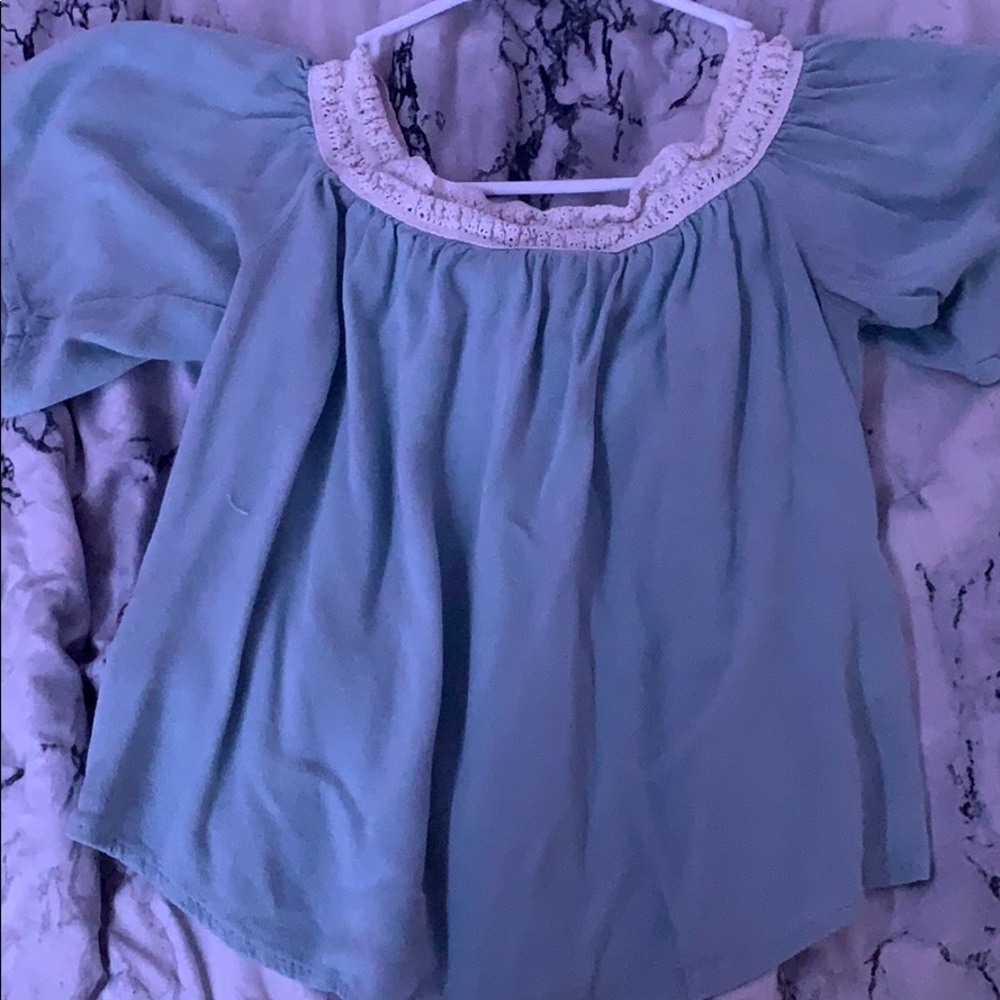 Light green off the shoulder top